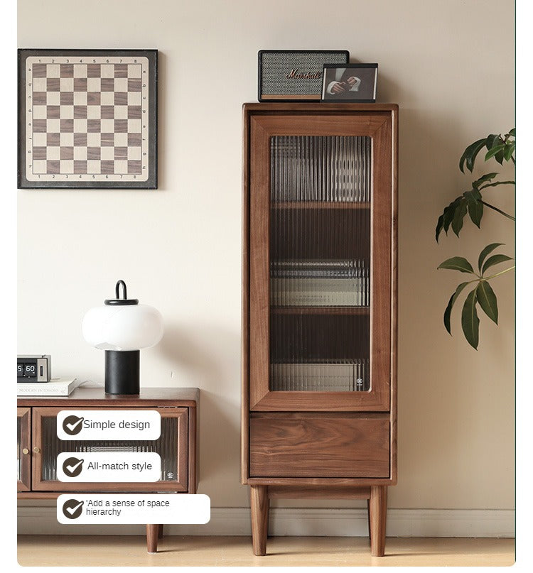 Black Walnut, Sandalwood Side Cabinet Narrow Vintage Storage