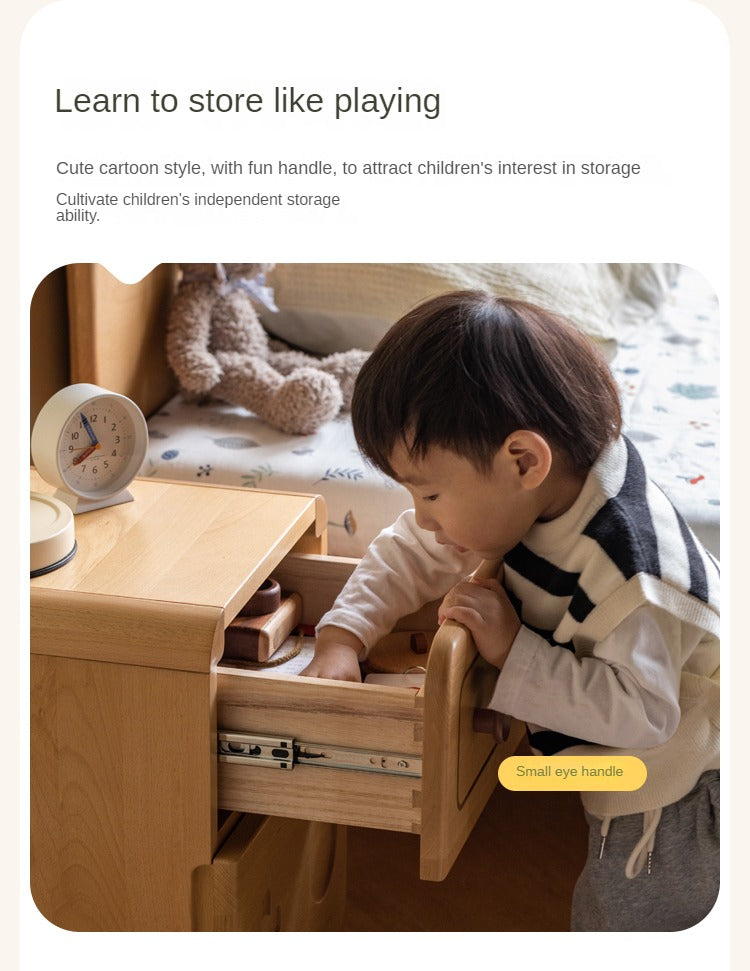 Oak Solid Wood Children's Cartoon Robot Nightstand