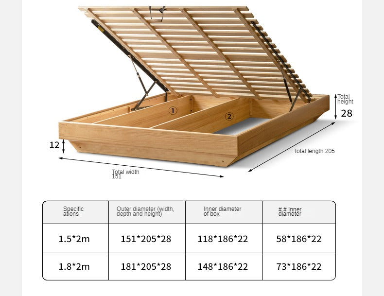 Oak solid wood platform bed, headboard-free bed suspension bed.