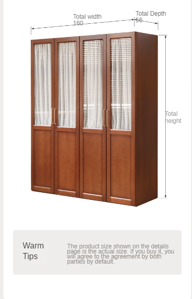 Poplar Solid Wood Modern Retro Style Double Door Wardrobet.