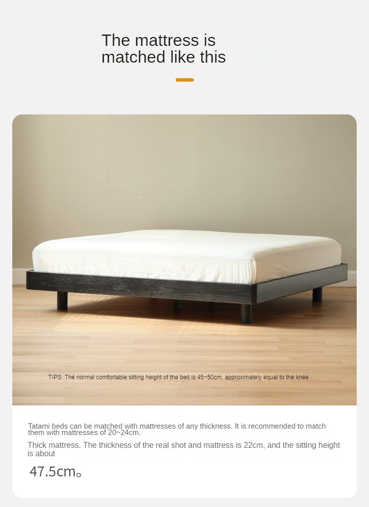 Oak solid wood Suspended platform bed, headboard-free bed Black with light