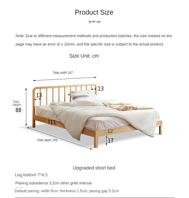 European Beech Solid Wood Bed Modern Simple