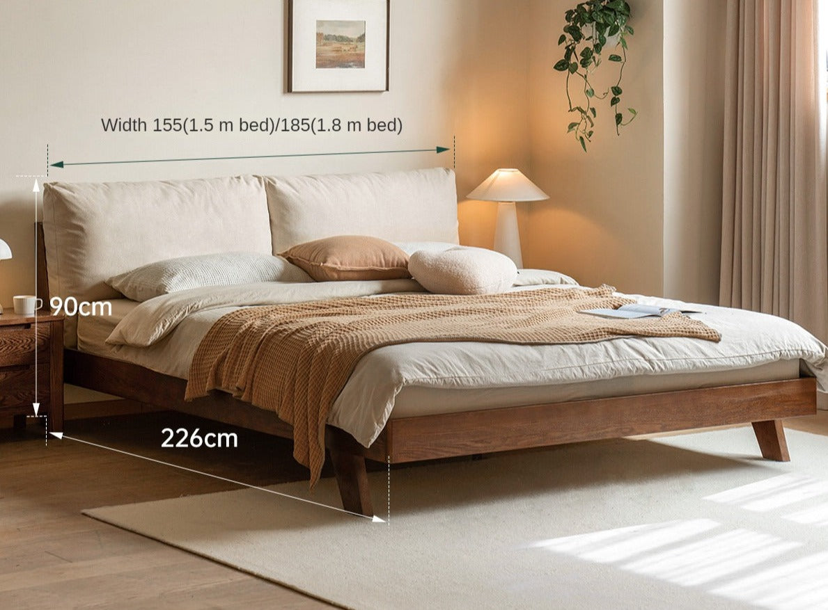 Oak Solid Wood with Fabric Upholstery Bed