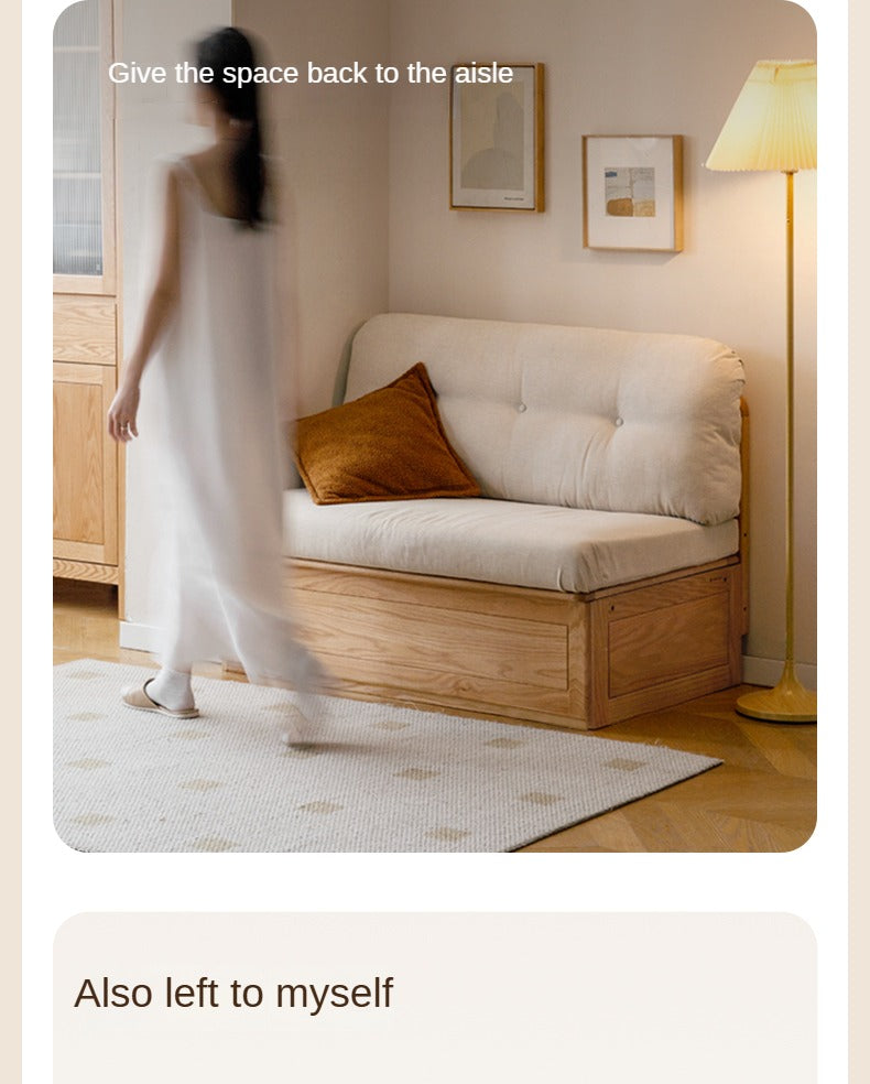 Oak Solid Wood Fabric Card Seat Floor Box Sofa.