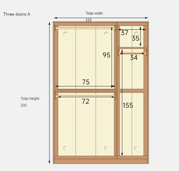 Oak Solid Wood Narrow Wardrobe.