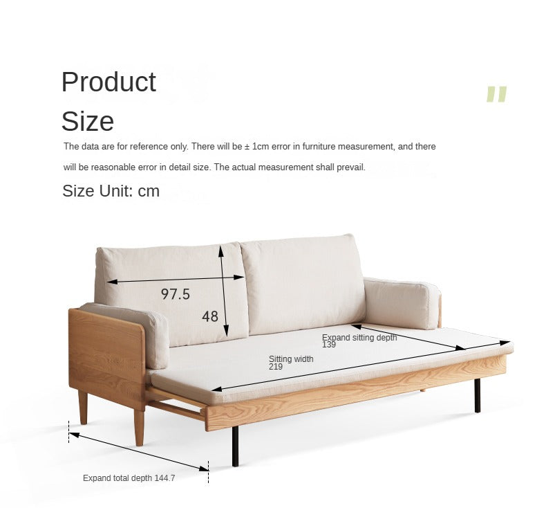 Oak Solid Wood Sofa Bed Folding White Goose Feather Cushions.