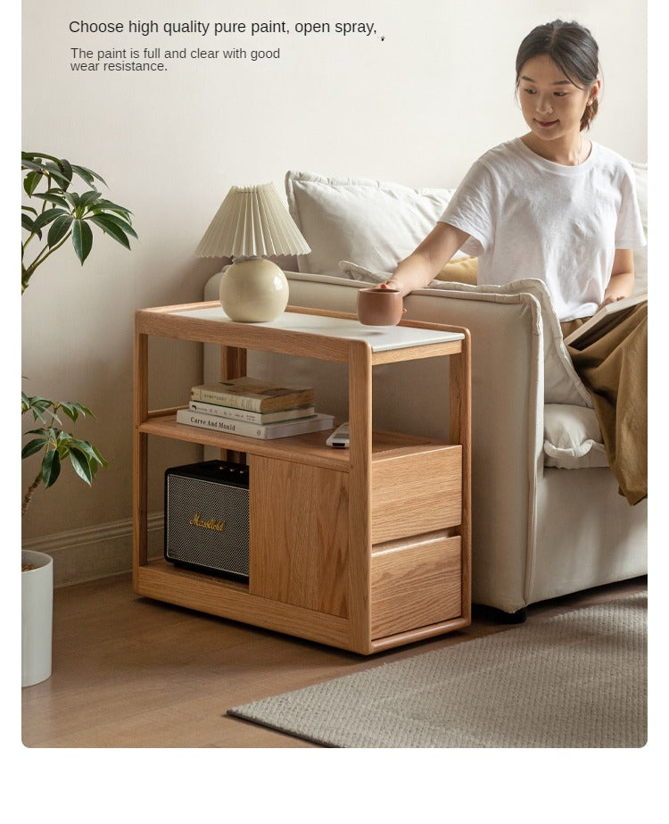 Solid Wood Rock Plate Side Table Movable