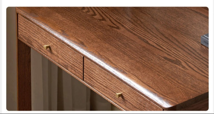 Oak Solid Wood Small Office Desk Walnut Color