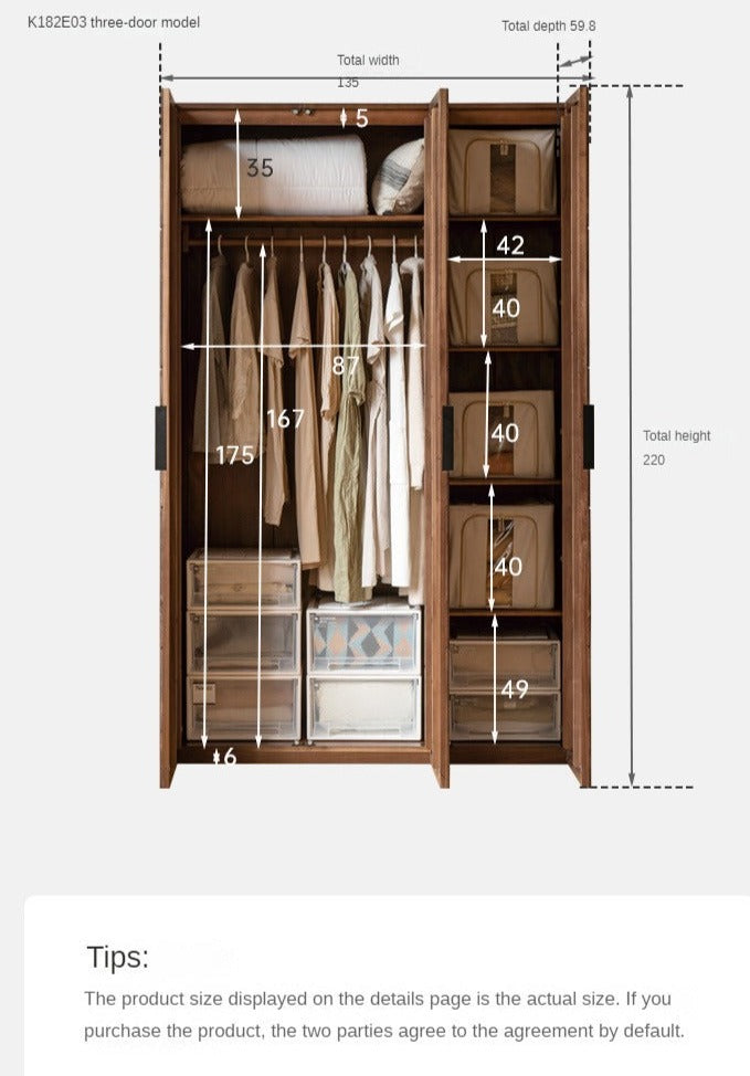 Black Walnut Solid Wood Wardrobe Combination.