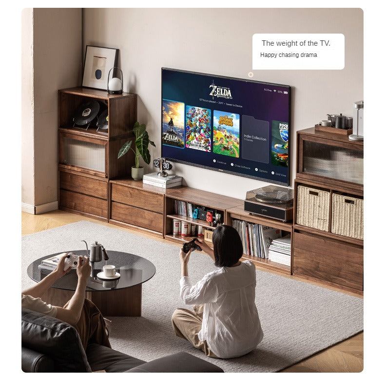 Black Walnut, Oak Solid Wood TV Cabinet Modern Module Combination Storage.