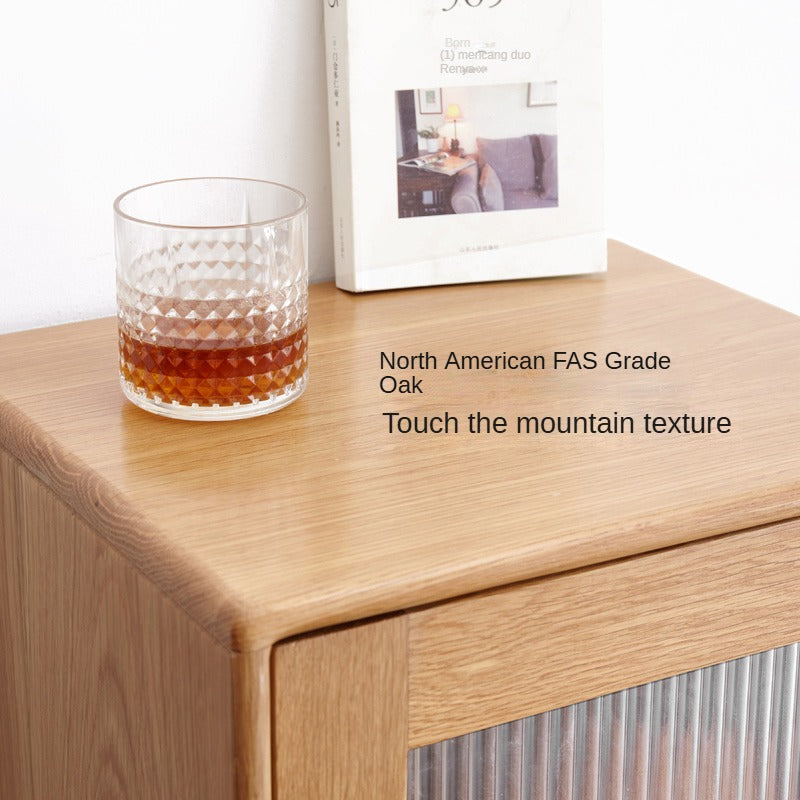 Oak Solid Wood Glass Door Display Side Cabinet