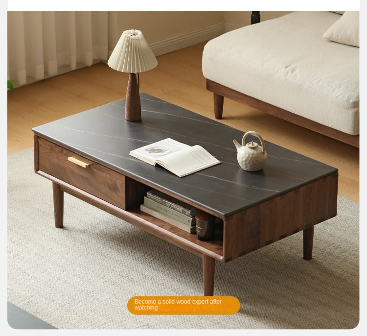 Black Walnut Solid Wood Storage Rock Plate Coffee Table