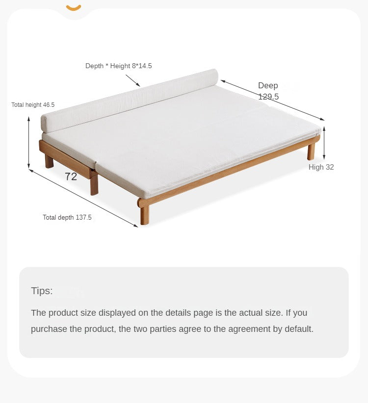 Beech Solid Wood European Folding Dual-use Double Sofa Bed.