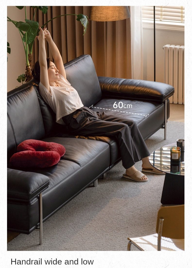 Leather Italian First Layer Yellow Cowhide Straight Sofa.