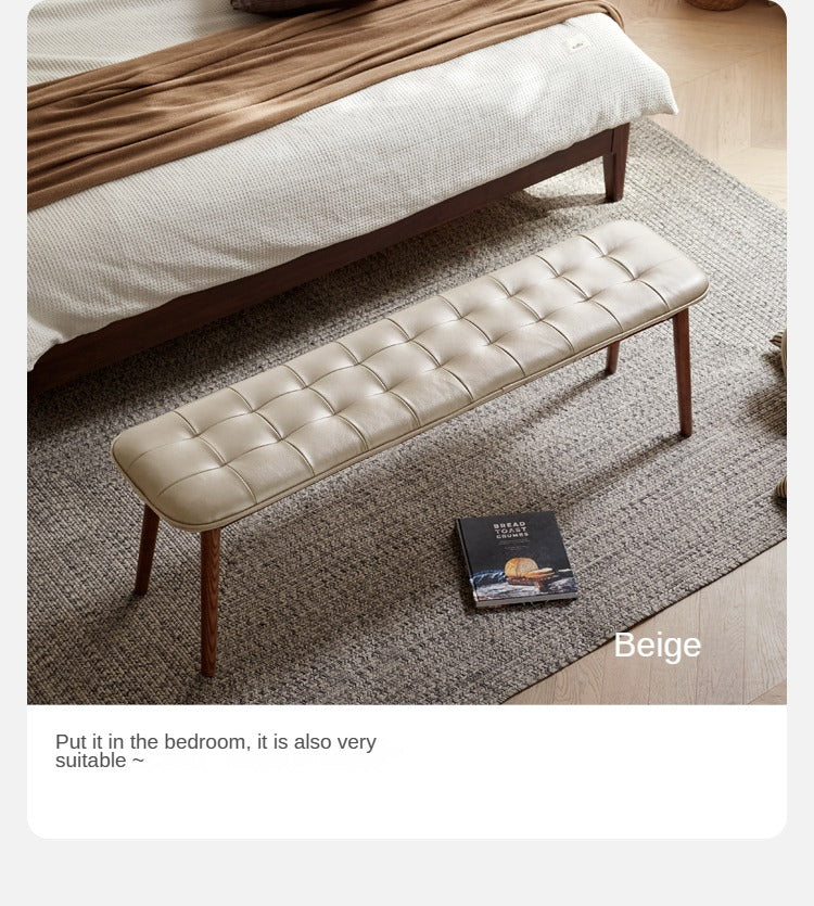 Oak Solid Wood Genuine Leather Bench