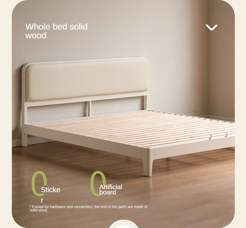 Rubber Wood  Solid Wood Soft Bed Cream Style