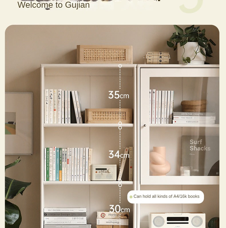 Poplar Solid Wooden Bookcase Cream White Free Combination Glass Door Display Cabinet