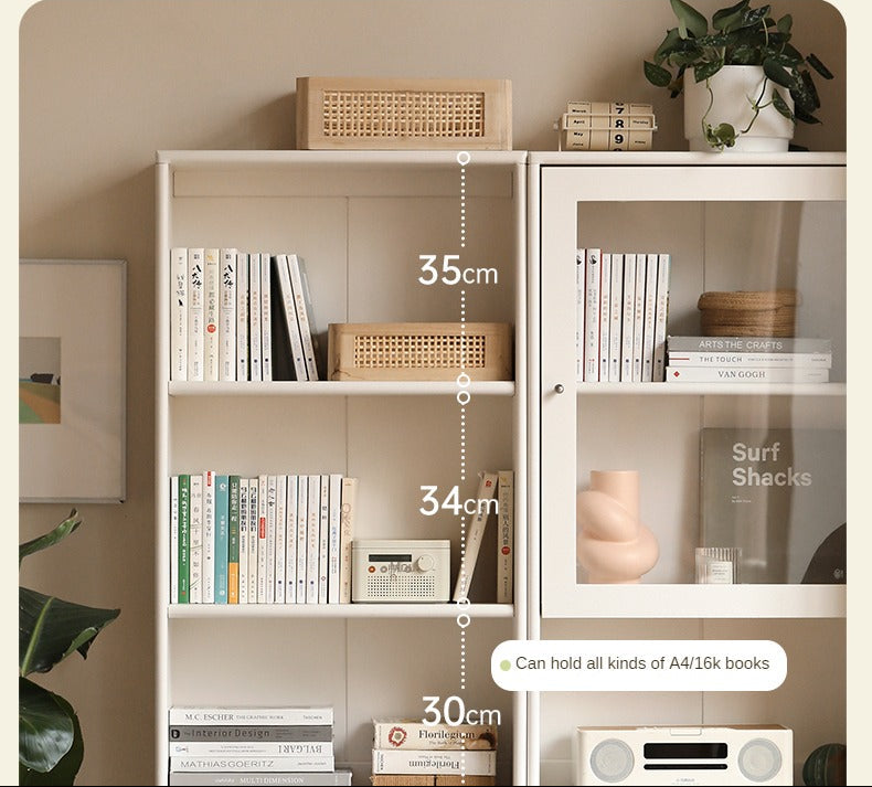 Solid RubberWood Bookcase Cream White Free Combination Glass Door Display Cabinet