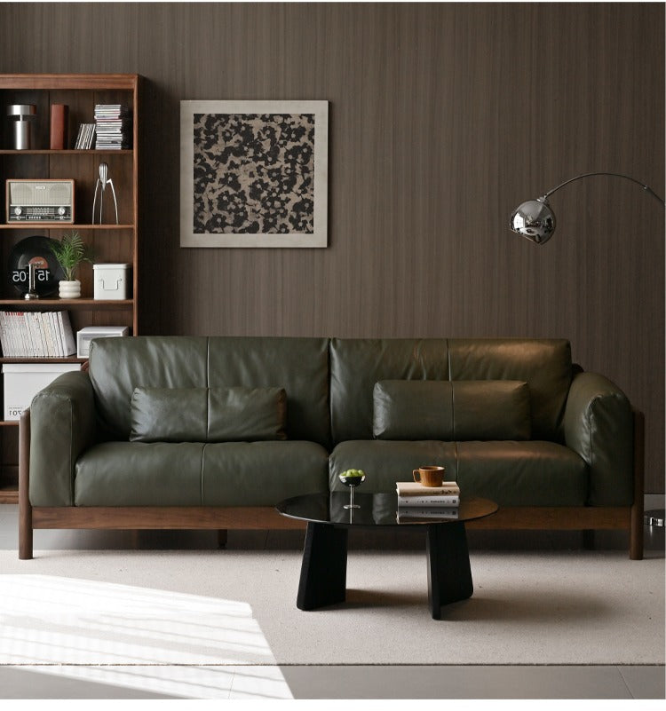 Black Walnut Solid Wood Leather Sofa Modern,