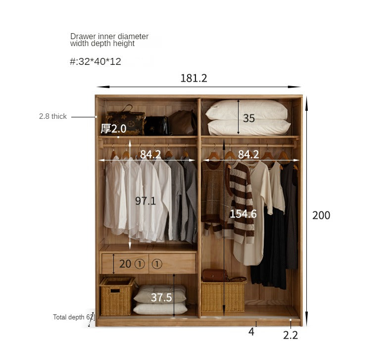 Oak, Ash Solid Wood Wardrobe Sliding Door.