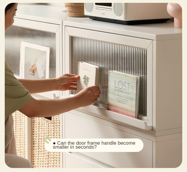 Poplar Solid Wood TV Cabinet Floor Cabinet Cream Style,