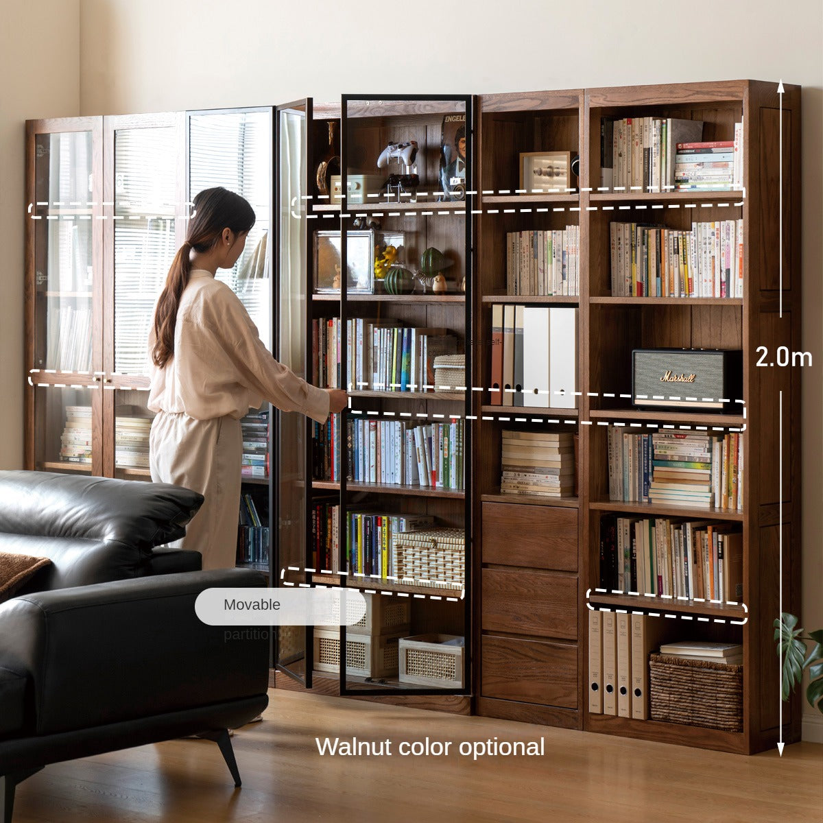 Oak, Solid Rubberwood Modern Bookcase Storage
