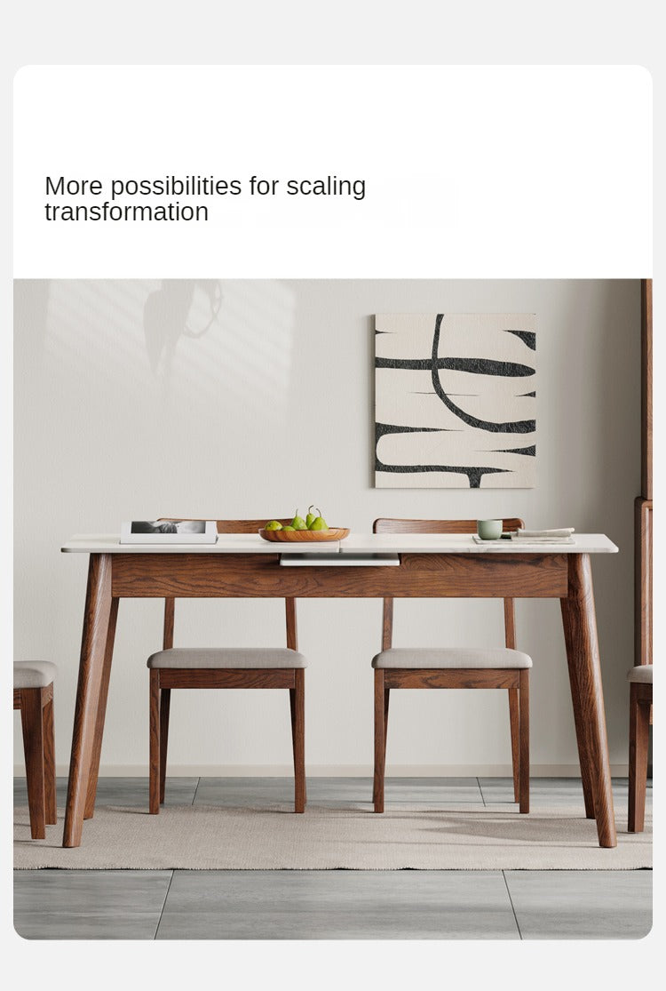 Oak Solid Wood walnut color Retractable Dining Table