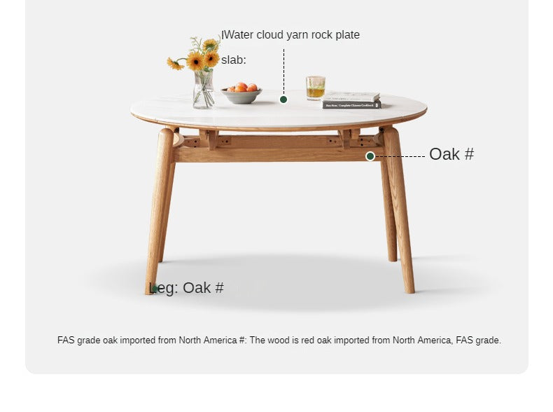 Oak Solid Wood Folding Rock Board Expandable Dining Table