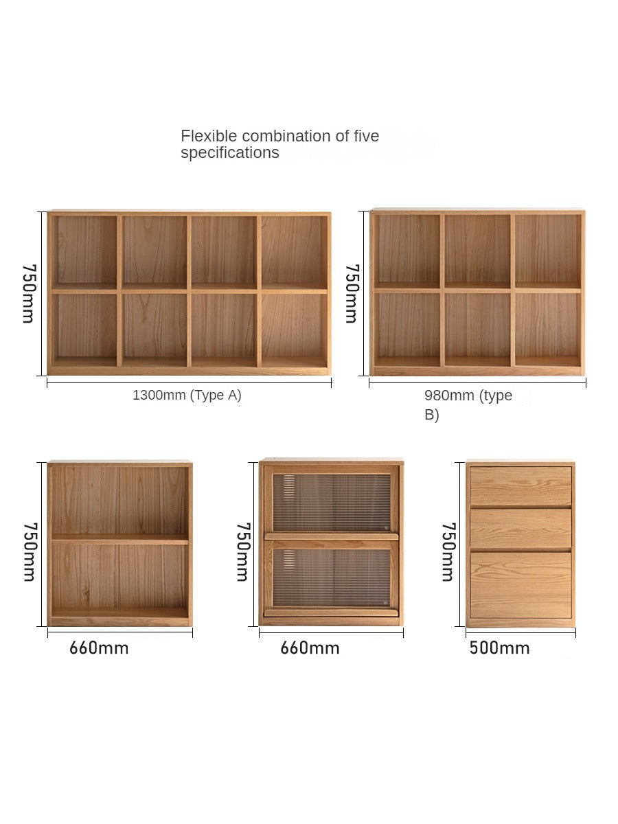 Black Walnut, Oak Solid Wood Low Bookcase, Modern Modular Storage Shelf Cabinet