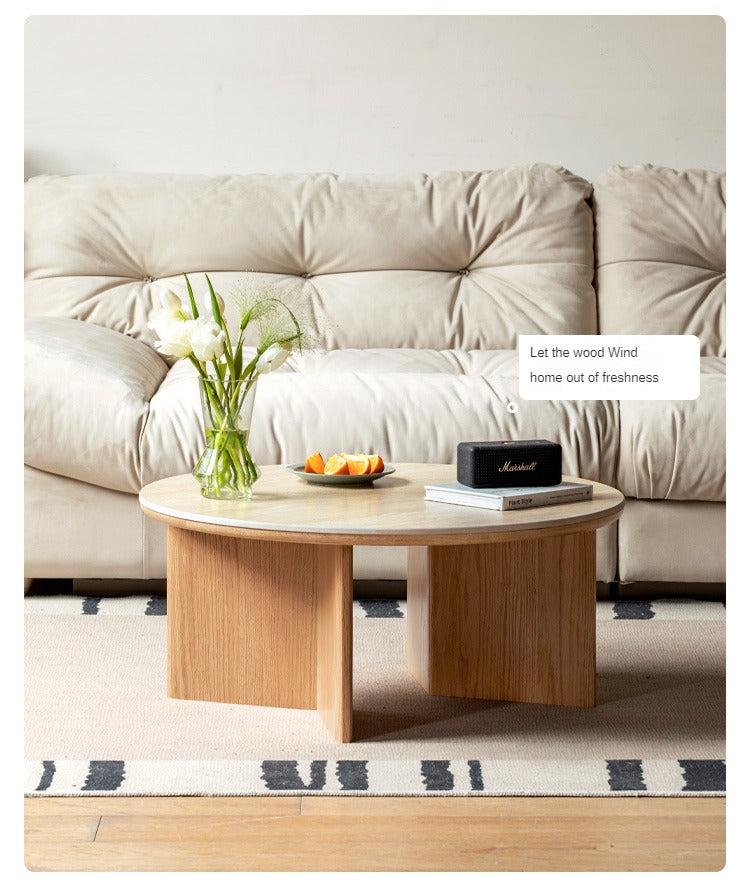 Oak Solid Wood Travertine Rock Plate Coffee Table