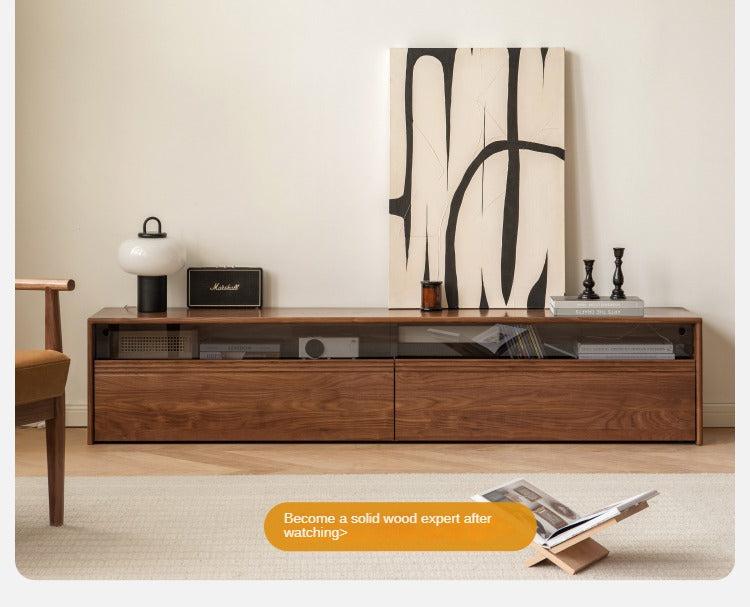 Black Walnut, Oak Solid Wood TV Cabinet LED Light Floor Cabinet.