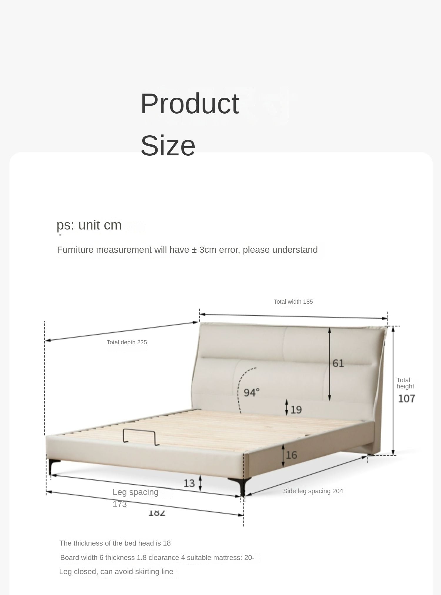 Genuine Leather Bed Cream First Layer Cowhide High Backrest Bed