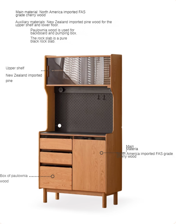 Cherry Solid Wood Rock Board Retro Storage Cabinet