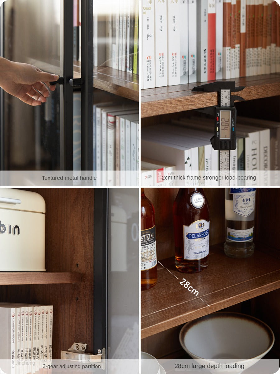 Solid Rubberwood, Oak Solid Wood Bookcase Modern With Glass Door
