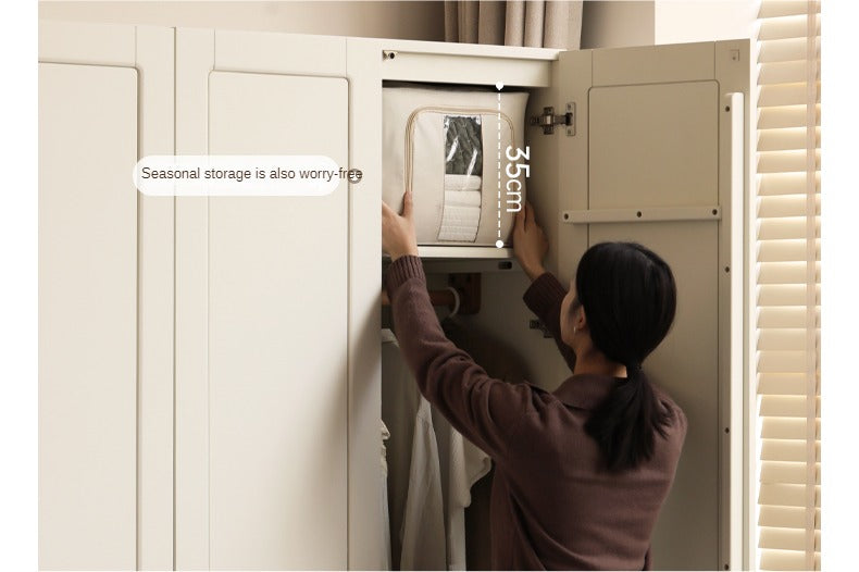 Poplar Solid Wood Modern Lighted Locker White Cream Style Wardrobe.