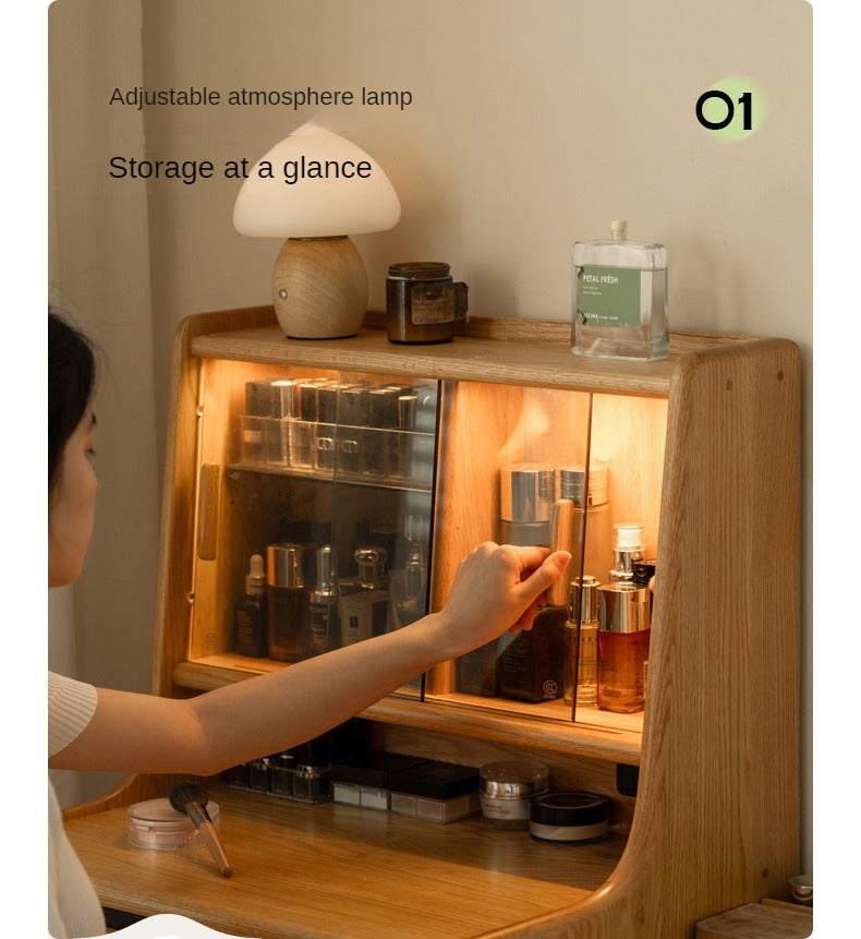Oak, Ash Solid Wood Vanity Table with Shelf.