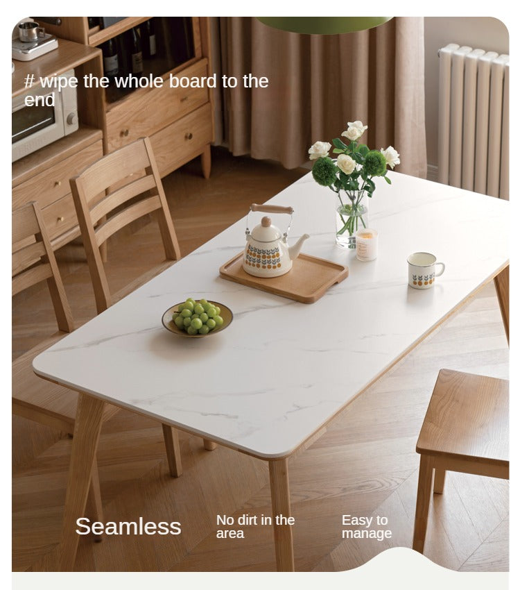 Ash Solid Wood Nordic Dining Table With Rock Slab Surface