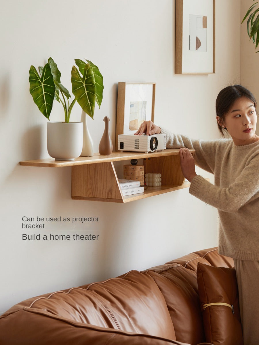 Beech, Rubber Solid Wood Hanging Narrow TV Cabinet, Wall Hanging Shelf.