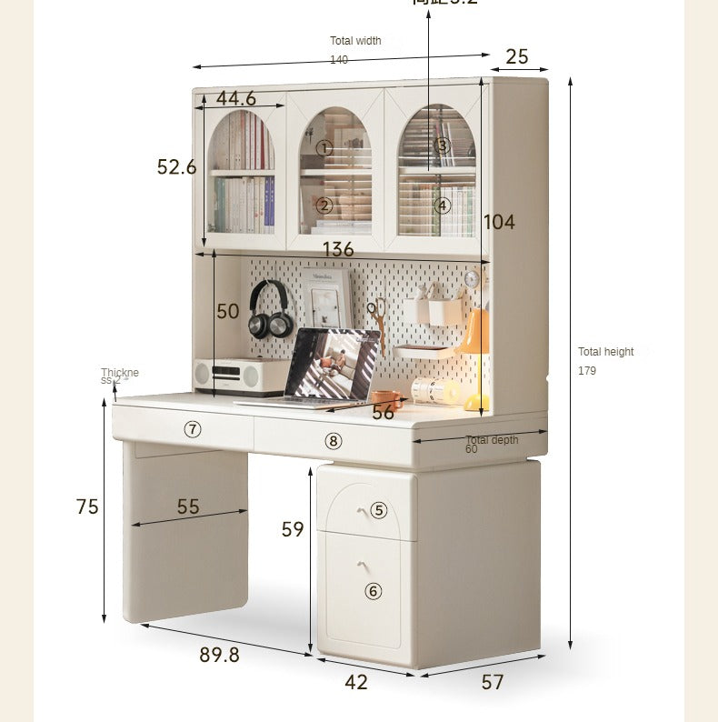 Poplar Solid Wood Desk Bookshelf Integrated Study Table