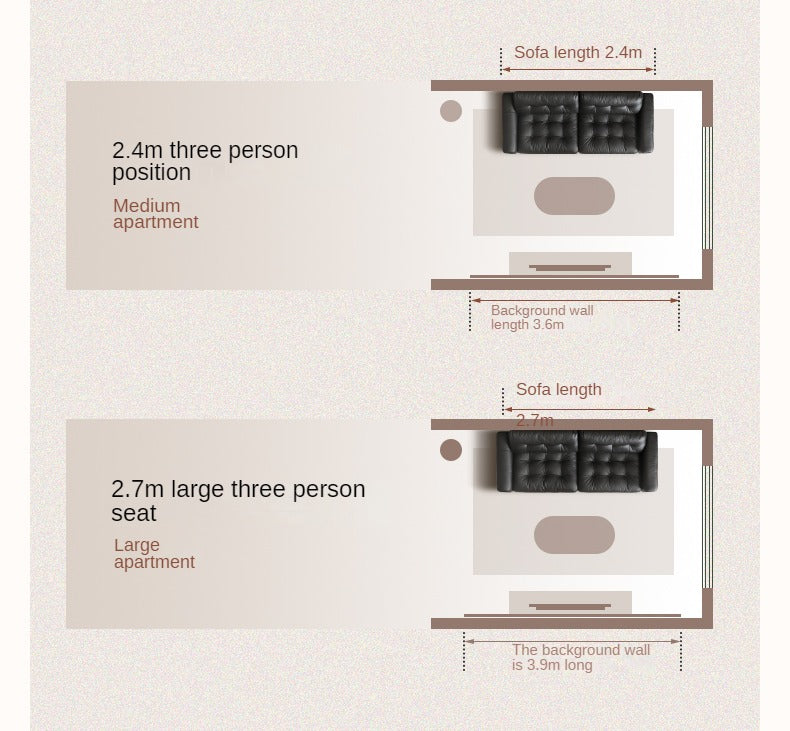 Leather Light Luxury Black Straight Sofa,