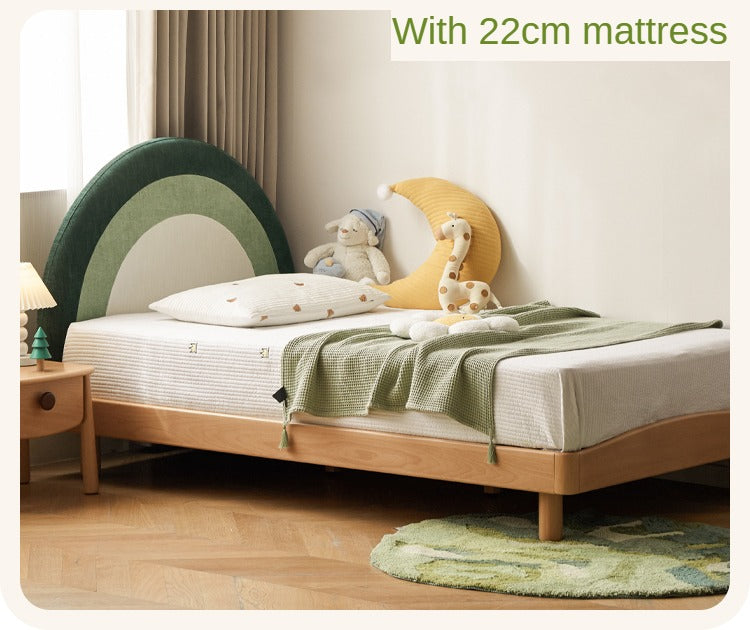 Beech Solid Wood Children's Rainbow Montessori Platform Bed.
