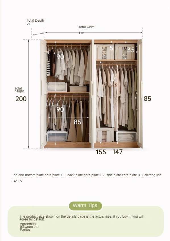 Oak Solid Wood Log Cream Style Wardrobe.