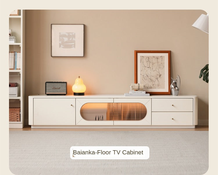 Poplar Solid Wood Floor Cream Style Rock Board Coffee Table