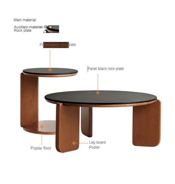 Poplar Solid Wood Rock Board Medieval Round Coffee Table