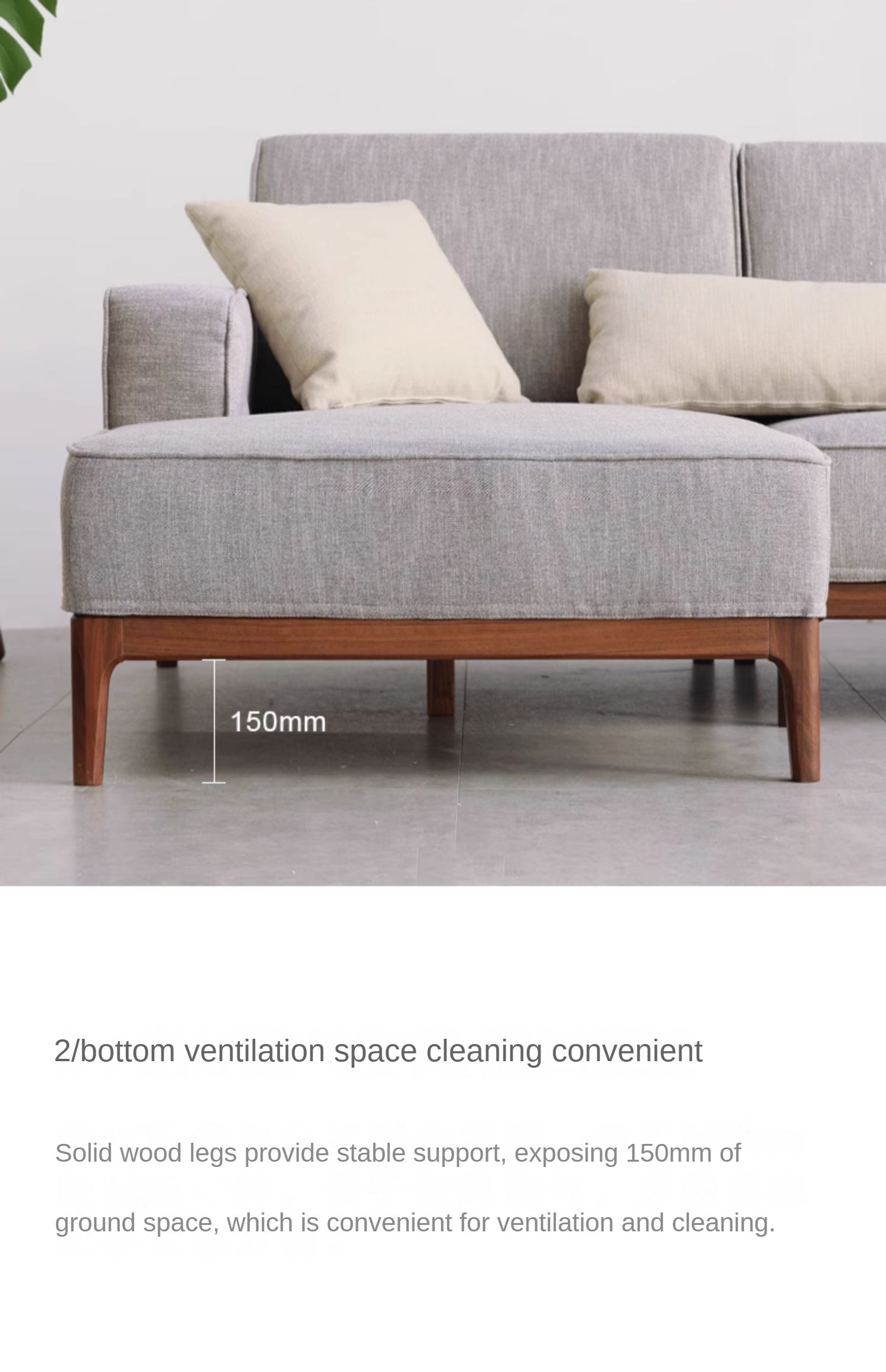 Black Walnut, Ash Solid Wood Fabric Chaise Longue Sofa.