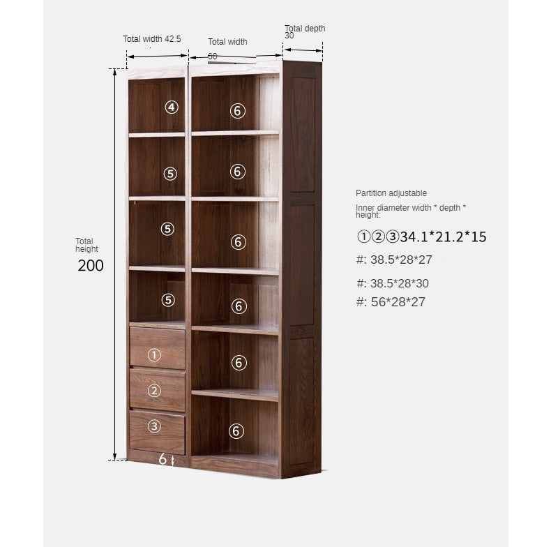 Solid Rubberwood, Oak Solid Wood Bookcase Modern With Glass Door