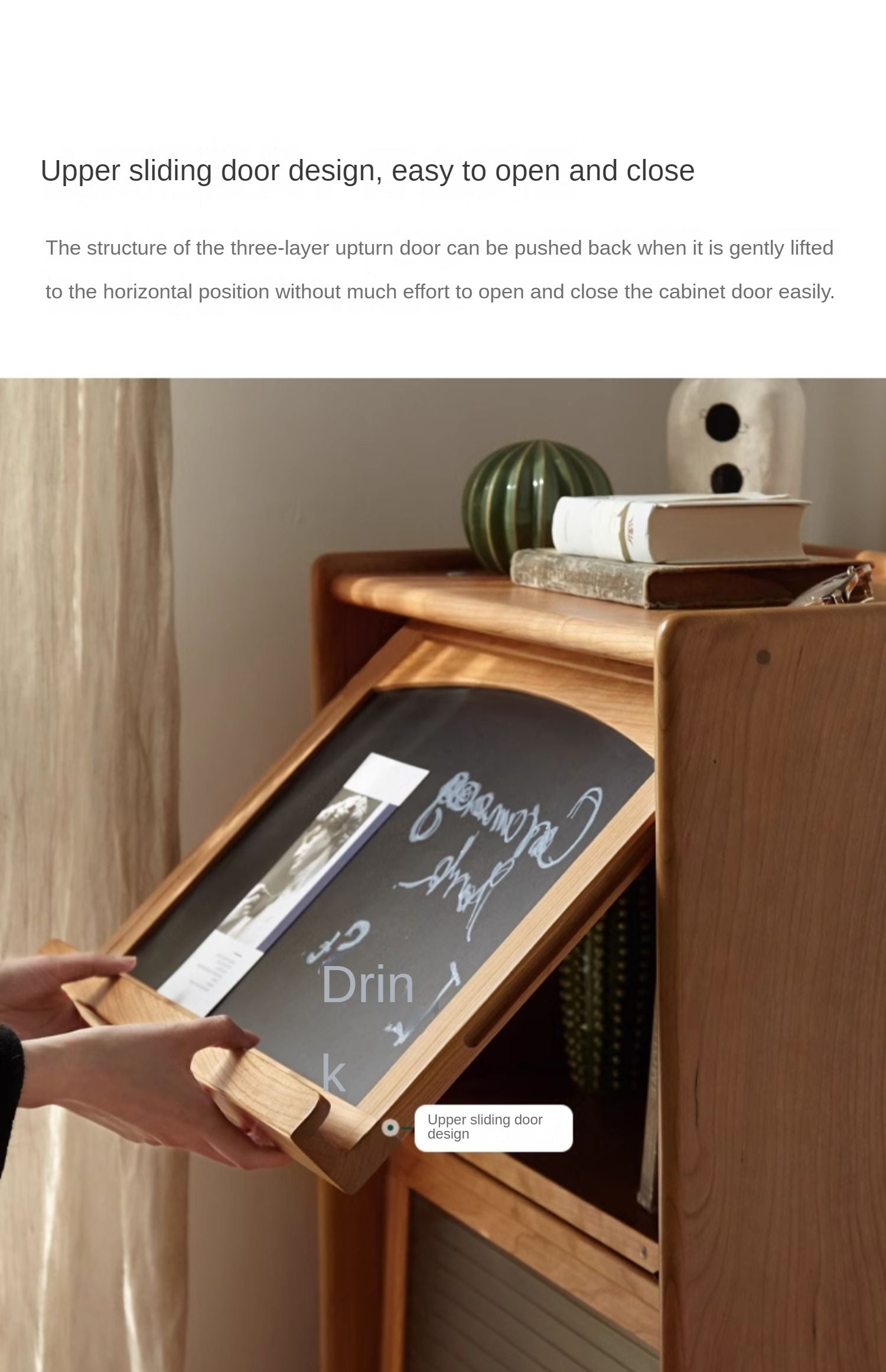 Cherry, Oak Solid Wood Japanese Flip Glass Door Bookcase
