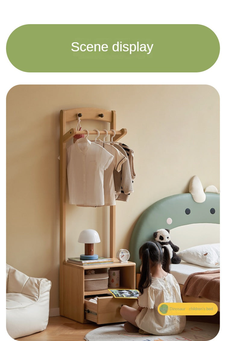Beech Solid Wood Children's Clothes Rack, Nightstand