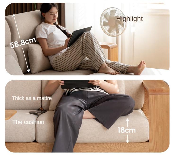 Oak Solid Wood Modern Log Style Corner Fabric Sofa.