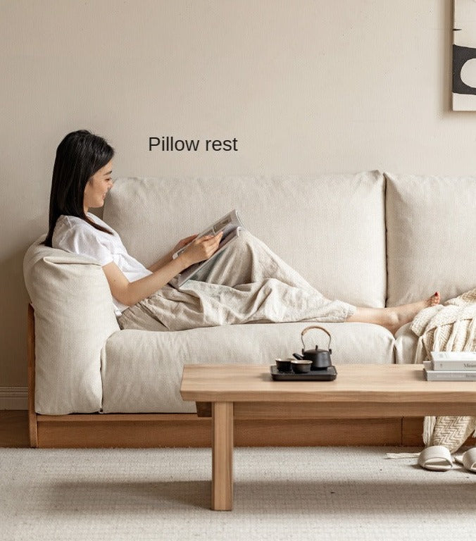 Oak Solid Wood Down Fabric Sofa.